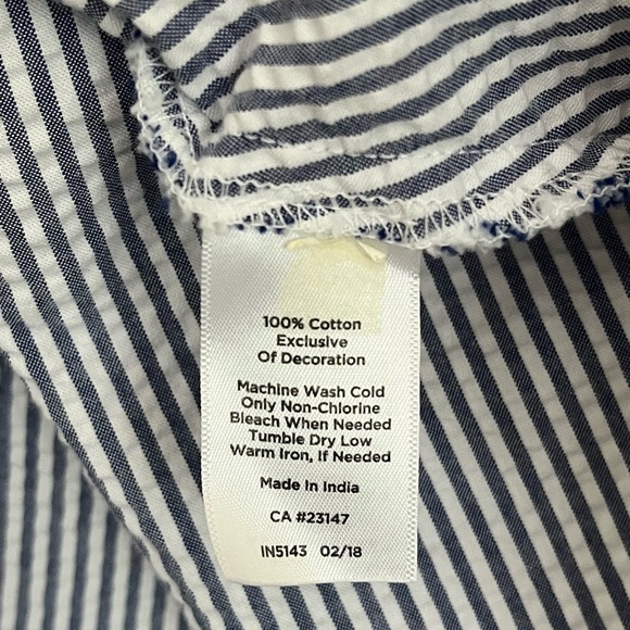 {Talbots} Sleeveless Seersucker Fit & Flare Midi Dress in Blue & White - Size 4 - Picture 8 of 8